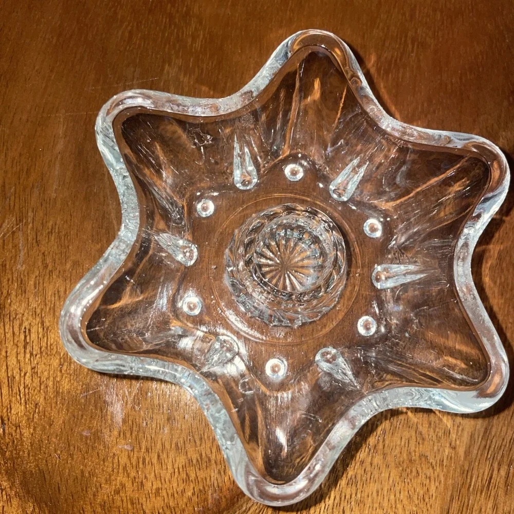 Vintage Anchor Hocking Clear‎ Glass 6-point Star Flower Taper Candle Holder